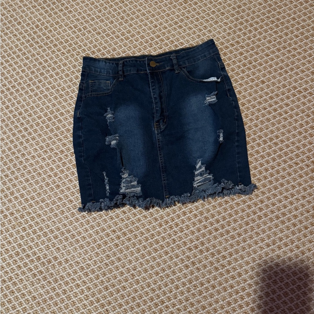 Y2K Denim Distressed Skirt